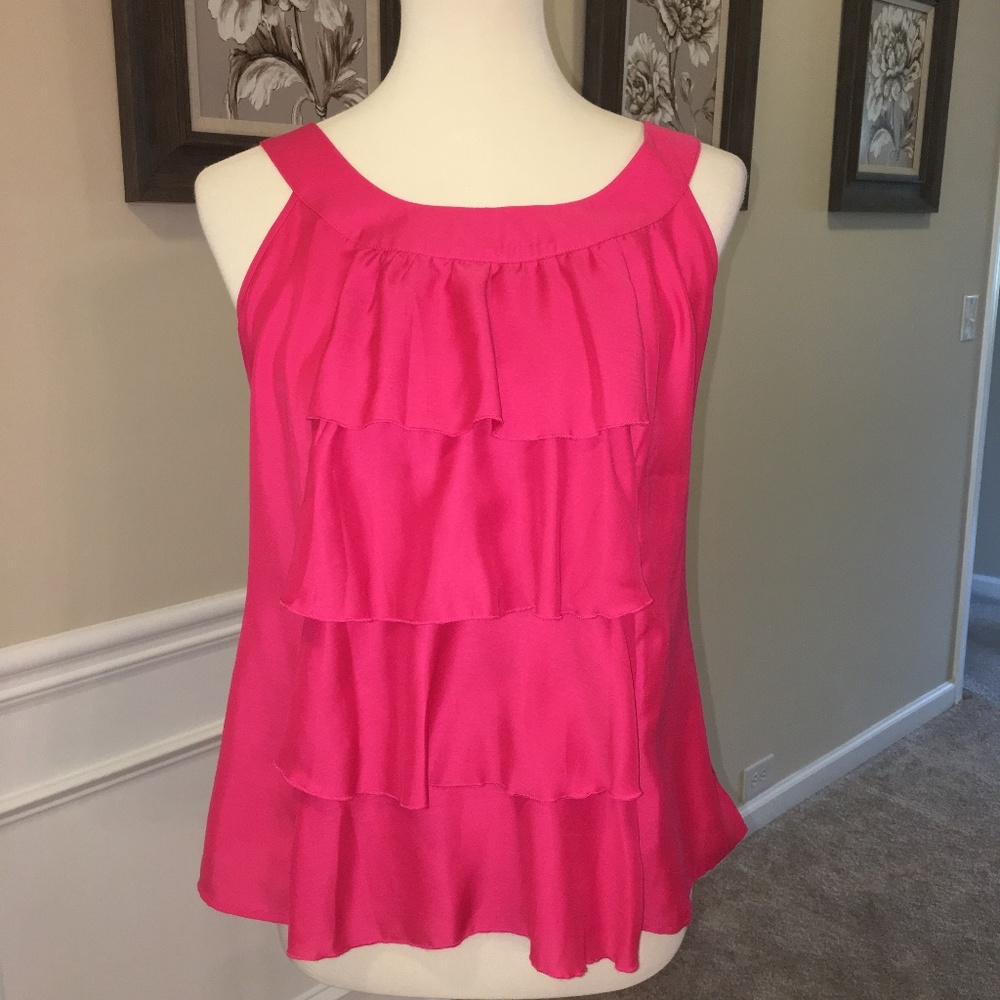 ANN TAYLOR LOFT PETITE MED PINK RUFFLE SLEEVELESS